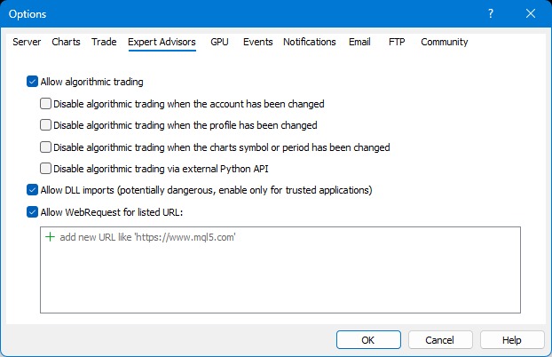 MT5 Settings